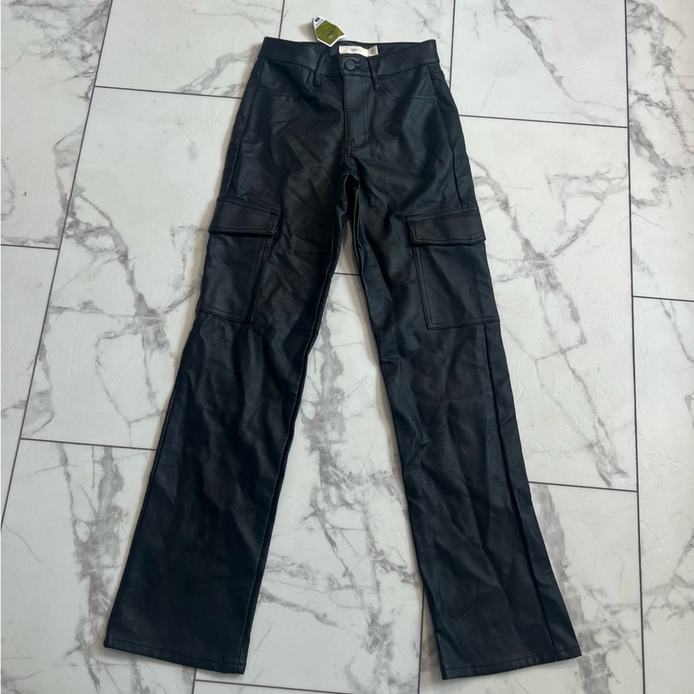 Tgla Black faux leather bootcut Pants